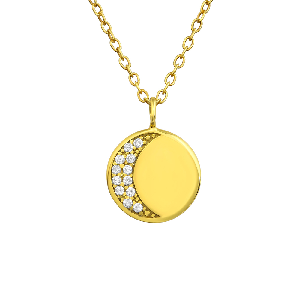 Aggressive Potential of Lantisor din argint placat cu aur galben 18K cu pandantiv luna si zirconii  DiAmanti DIA36847 - Diamanti.ro
