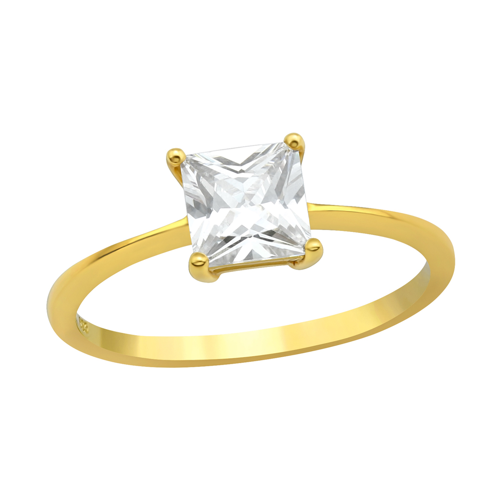 Inel logodna din argint placat cu aur galben model - Diamanti.ro