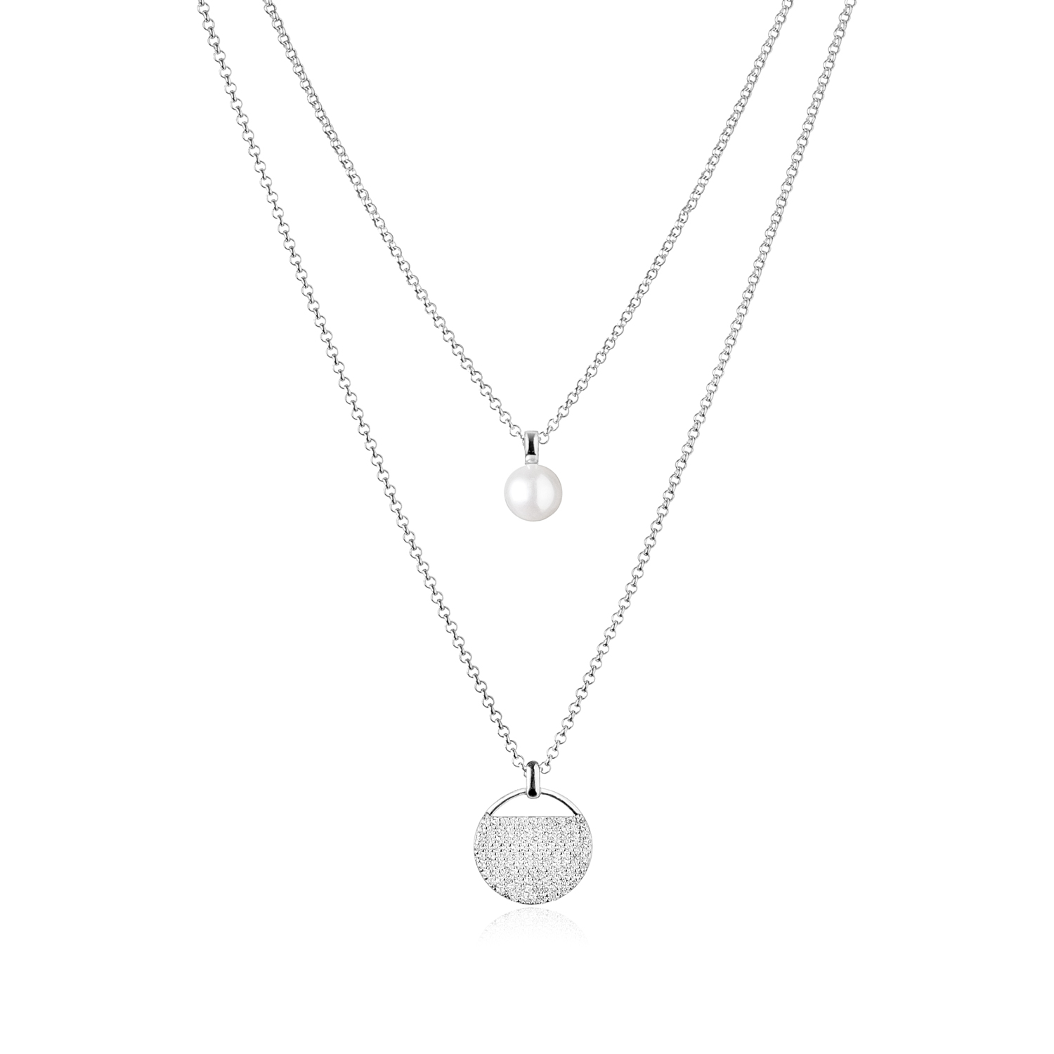 Rhythmic Arabic Invest Colier argint dublu cu perla naturala alba si pandantiv cu pietre DiAmanti  SK19488N_W-G - Diamanti.ro
