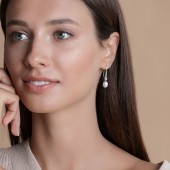 Cercei argint lungi cu perle naturale albe si cristale cu tortita DiAmanti SK21489E-W-G