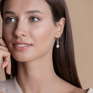 Cercei argint lungi cu perle naturale albe si cristale cu tortita DiAmanti SK21489E_W-G (Argint 925‰ 1,7 g.)