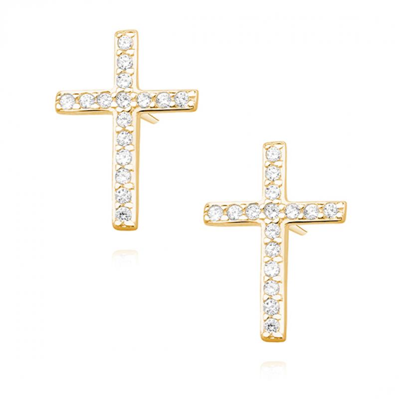 Ripples begin Malignant Cercei cruce argint placat cu aur galben cu pietre DiAmanti Z1336E_G-DIA -  Diamanti.ro