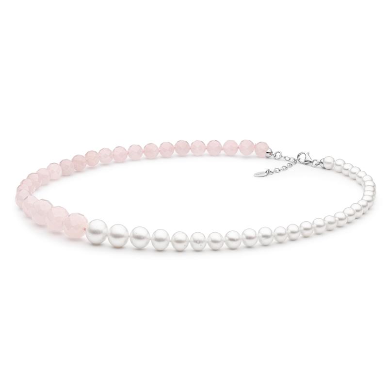 Colier perle naturale si cuart roz cu argint 48 cm DiAmanti 212-28-G (Argint 925‰ 1,2 g.)
