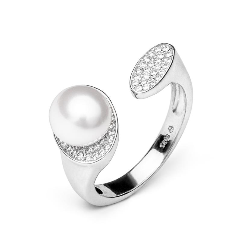Inel cu perla naturala alba din argint si cristale zirconiu DiAmanti SK19247R_W-G