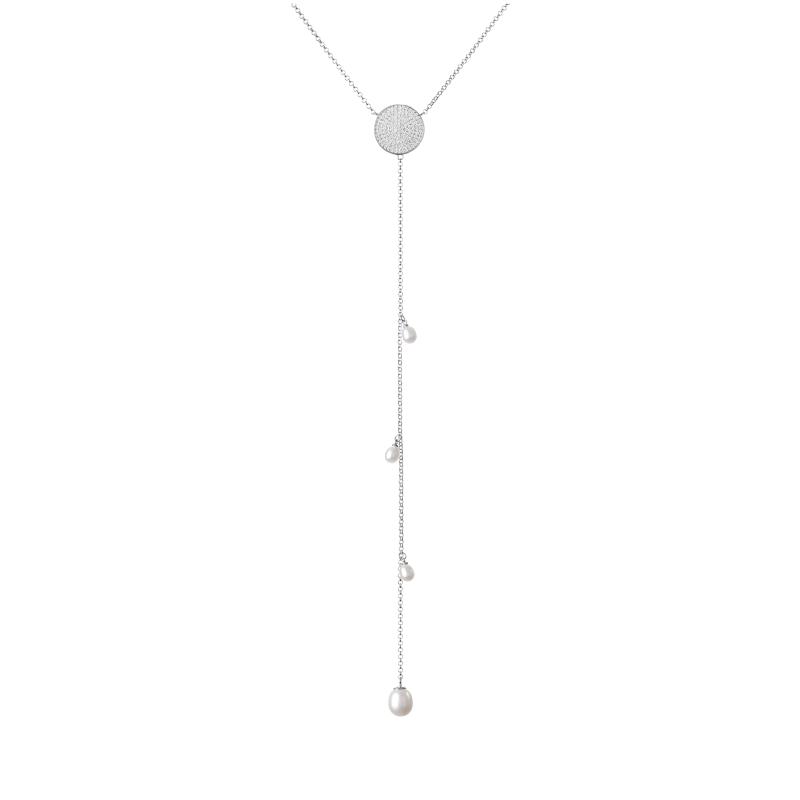 Colier perle naturale albe si argint cu cristale DiAmanti SK19253N-W-G