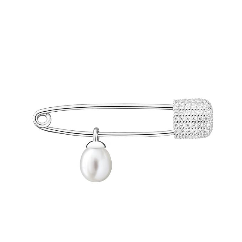Brosa argint cu perla naturala alba model ac de siguranta DiAmanti SK19400BR-G (Argint 925‰ 1,5 g.)