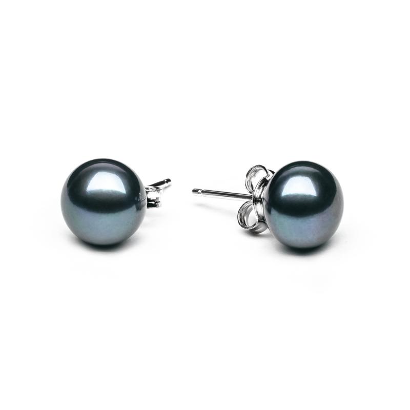 Cercei perle naturale negre cu reflexii 9 mm si argint DiAmanti EFB09-B-G (Argint 925‰ 0,5 g.)