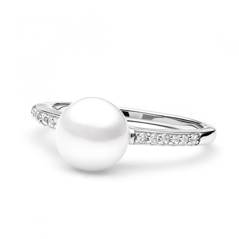 Inel cu perla naturala alba din argint si cristale zirconiu DiAmanti SK21109R-W-G (Argint 925‰ 2 g.)
