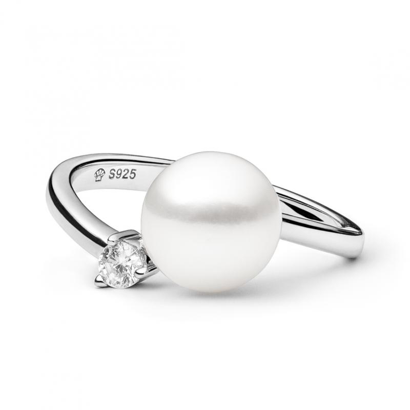Inel cu perla naturala alba din argint si cristal zirconiu DiAmanti SK20457R-W-G