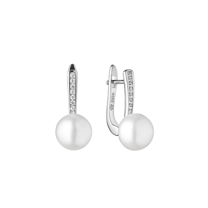 Cercei perle naturale albe si cristale din argint cu tortita DiAmanti SK21105EL-W-G