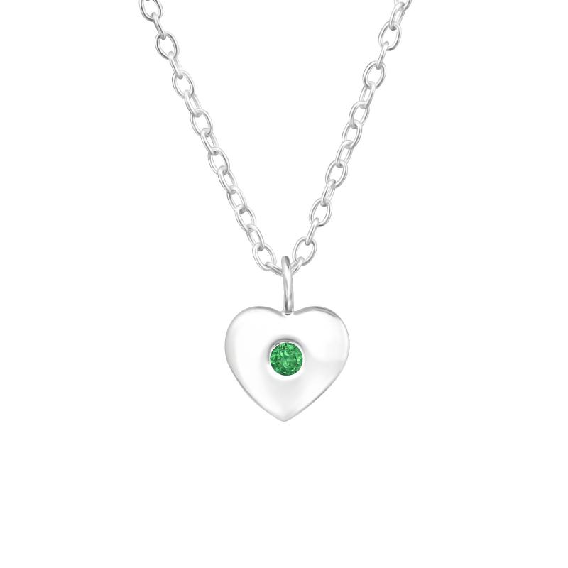 Lantisor din argint inima cu piatra verde DiAmanti DIA34853-Emerald (Argint 925‰ 1,2 g.)