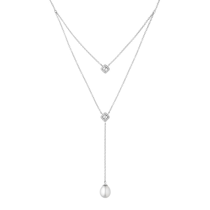 Colier cu perla naturala alba si cristale din argint DiAmanti SK20475N-W-G (Argint 925‰ 3,45 g.)