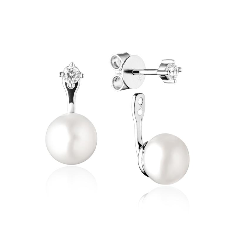 Cercei perle naturale albe din argint cu cristale DiAmanti SK20457E-W-G (Argint 925‰ 1,9 g.)