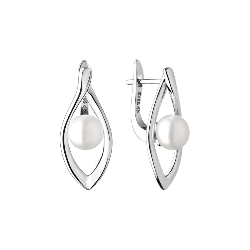Cercei perle naturale albe din argint cu tortita DiAmanti SK21221EL-W-G