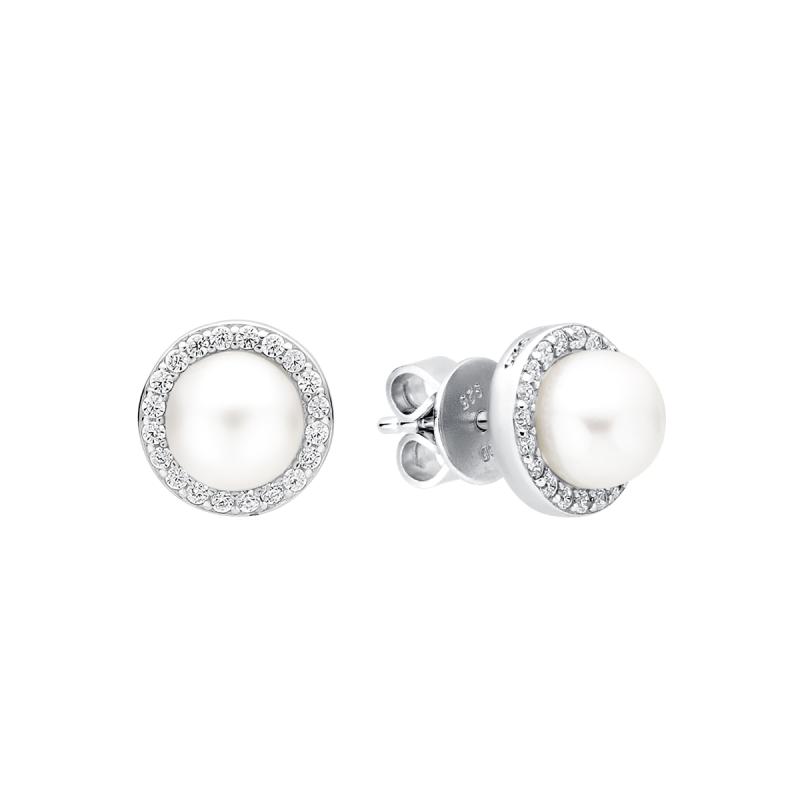 Cercei perle naturale albe din argint cu cristale DiAmanti SK21483E-W-G (Argint 925‰ 1,8 g.)