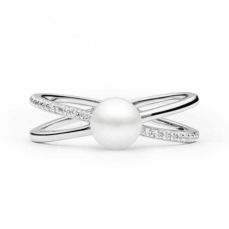 Inel cu perla naturala alba si cristale din argint DiAmanti SK21240R_W-G