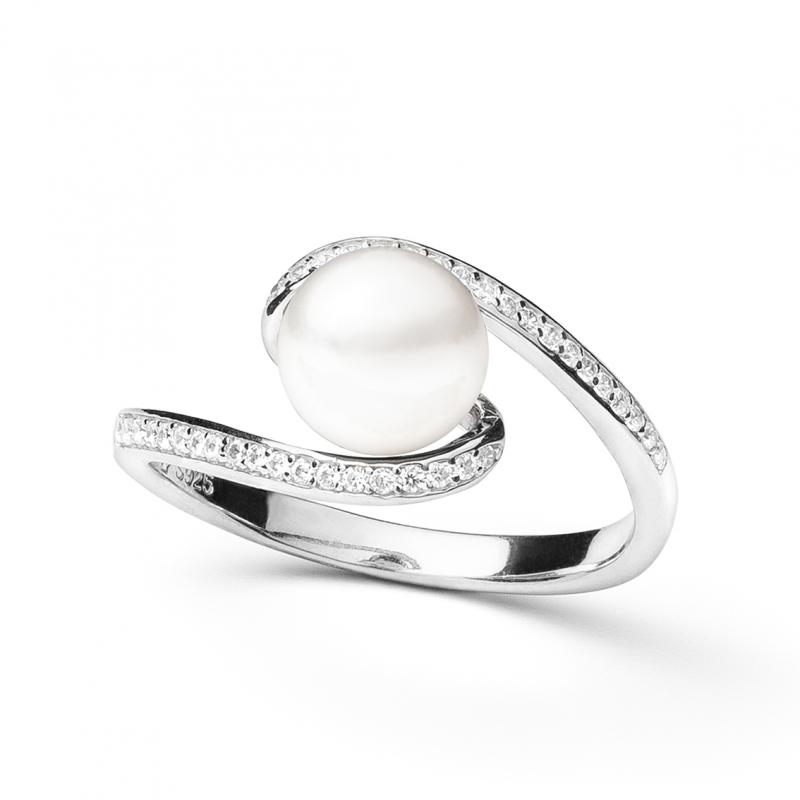 Inel cu perla naturala alba din argint si cristale zirconiu DiAmanti SK19248R-W-G (Argint 925‰ 2,45 g.)