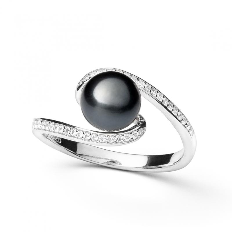 Inel cu perla naturala neagra din argint si cristale zirconiu DiAmanti SK19248R-B-G (Argint 925‰ 2,45 g.)