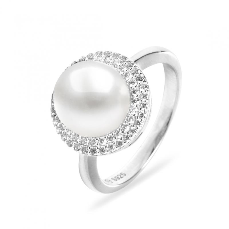 Inel cu perla naturala alba din argint si cristale DiAmanti SK18433R-W-G