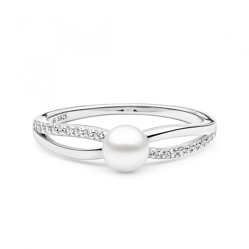 Inel cu perla naturala alba si cristale de argint DiAmanti SK21370R-W-G