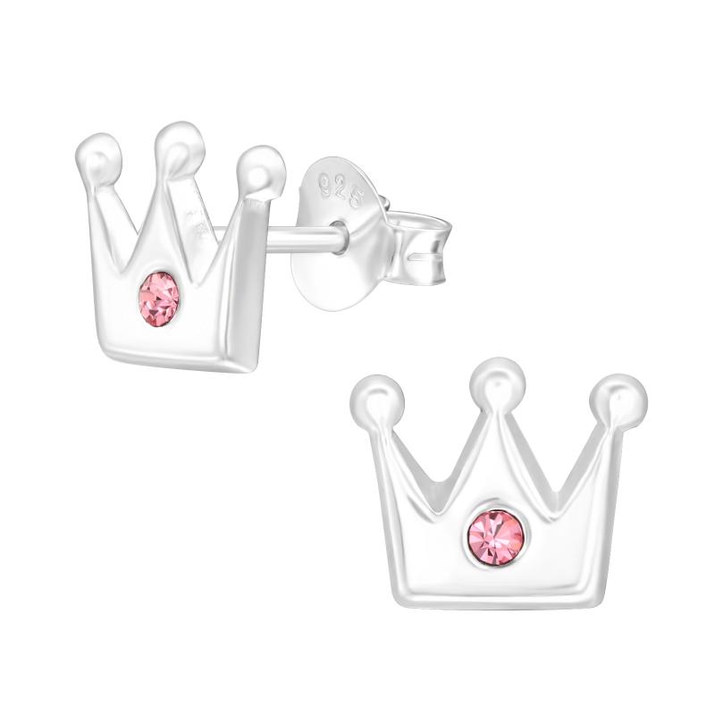 Cercei copii argint coroana printesa cu cristal roz DiAmanti DIA42389