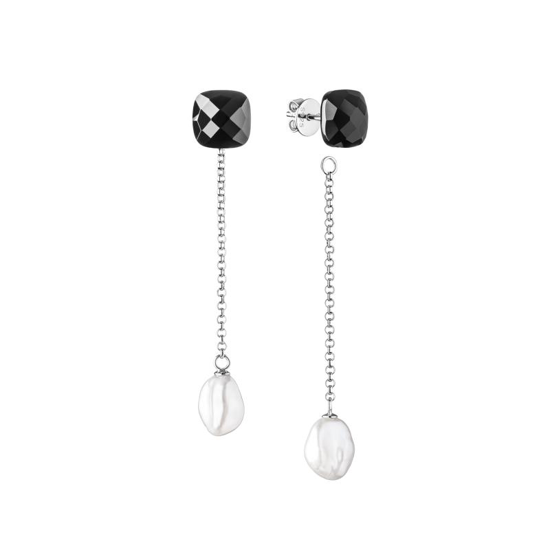 Power barely Africa Cercei argint lungi cu lantisor Onix negru si perle naturale DiAmanti  MS19402E_W-G - Diamanti.ro