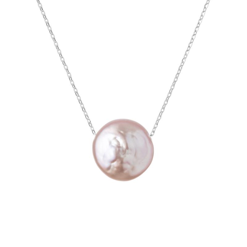 Colier perla naturala baroque roz prafuit cu lantisor argint DiAmanti MS21256P-L-G