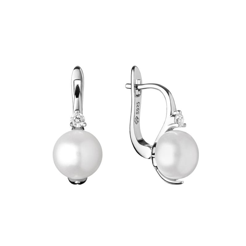 Cercei perle naturale albe de argint cu pietre si tortita DiAmanti SK20229EL-W-G (Argint 925‰ 2,85 g.)