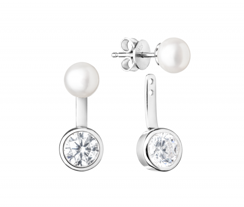 Cercei perle naturale albe de argint cu cristale DiAmanti SK19225E-W-G (Argint 925‰ 4,55 g.)