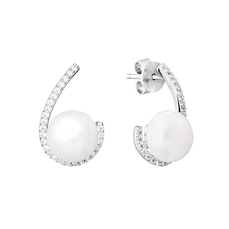 Cercei perle naturale albe de argint cu cristale DiAmanti SK19363E-W-G (Argint 925‰ 3,3 g.)