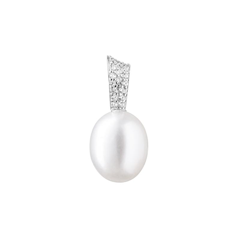 Pandantiv argint cu perla naturala alba si pietre DiAmanti SK19487P-W-G