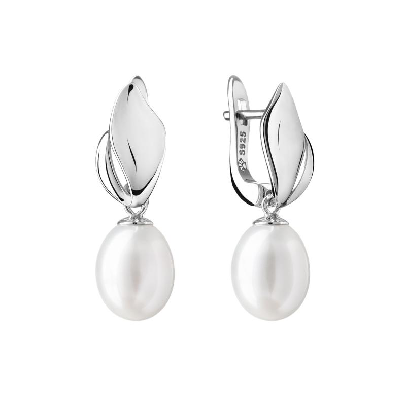Cercei argint lungi cu perle naturale albe si tortita DiAmanti SK19481EL-W-G (Argint 925‰ 2,6 g.)