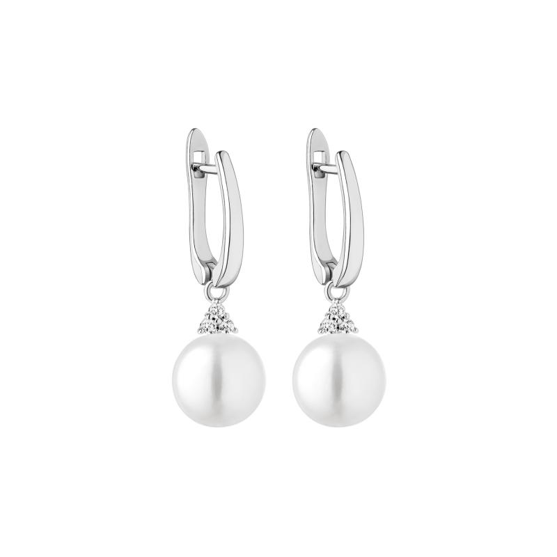 Cercei perle naturale albe de argint cu pietre si tortita DiAmanti SK21367EL-W-G (Argint 925‰ 2,4 g.)