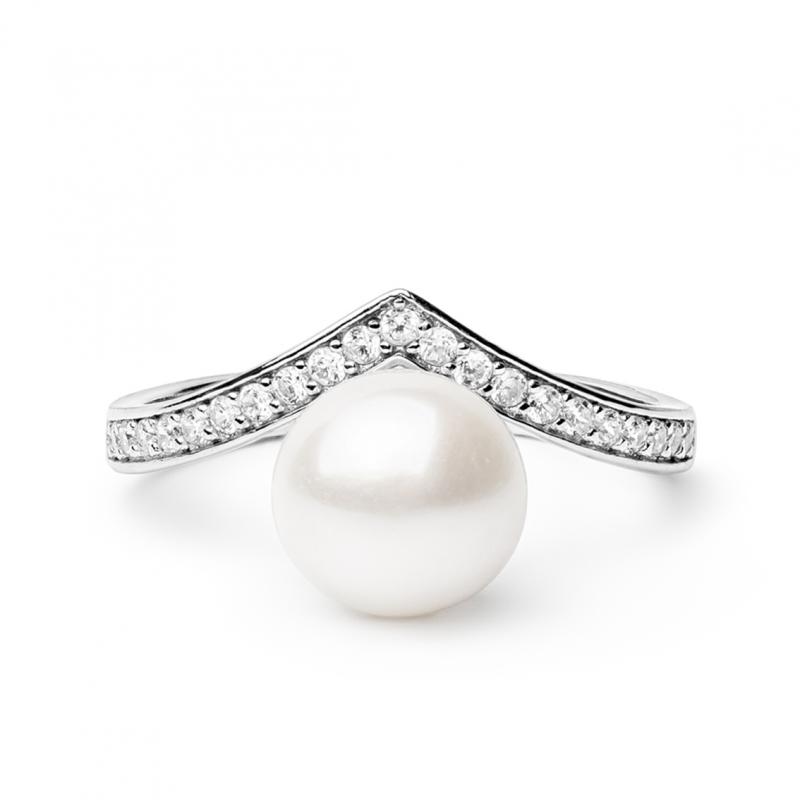 Inel cu perla naturala alba din argint si cristale zirconiu DiAmanti SK19493R_W-G (Argint 925‰ 1,6 g.)