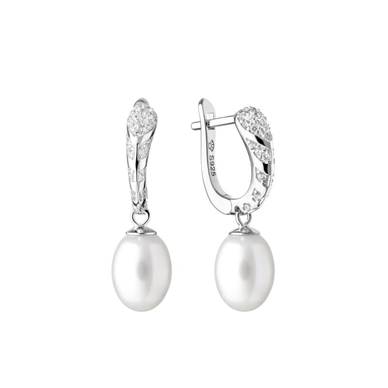Cercei perle naturale albe de argint cu pietre si tortita DiAmanti SK20104EL-W-G (Argint 925‰ 2,45 g.)