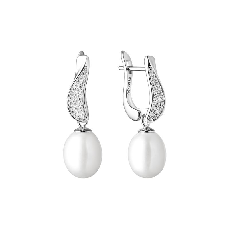 Cercei perle naturale albe de argint cu pietre si tortita DiAmanti SK21226EL-W-G (Argint 925‰ 2,5 g.)