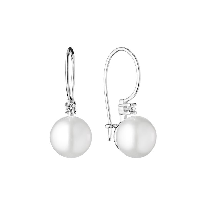Cercei perle naturale albe de argint cu pietre si tortita DiAmanti SK21106EL-W-G (Argint 925‰ 2,45 g.)