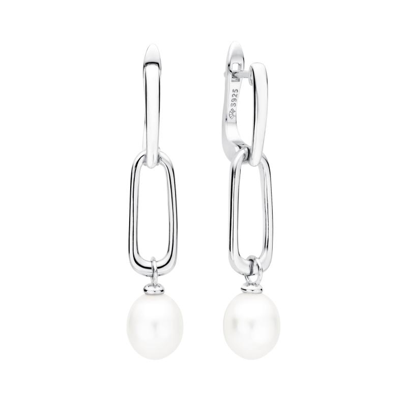 Cercei argint lungi cu perle naturale albe si tortita DiAmanti SK21476EL-W-G (Argint 925‰ 3,6 g.)