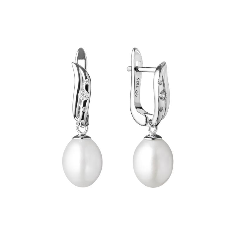 Cercei perle naturale albe de argint cu pietre si tortita DiAmanti SK21100EL-W-G (Argint 925‰ 2,55 g.)