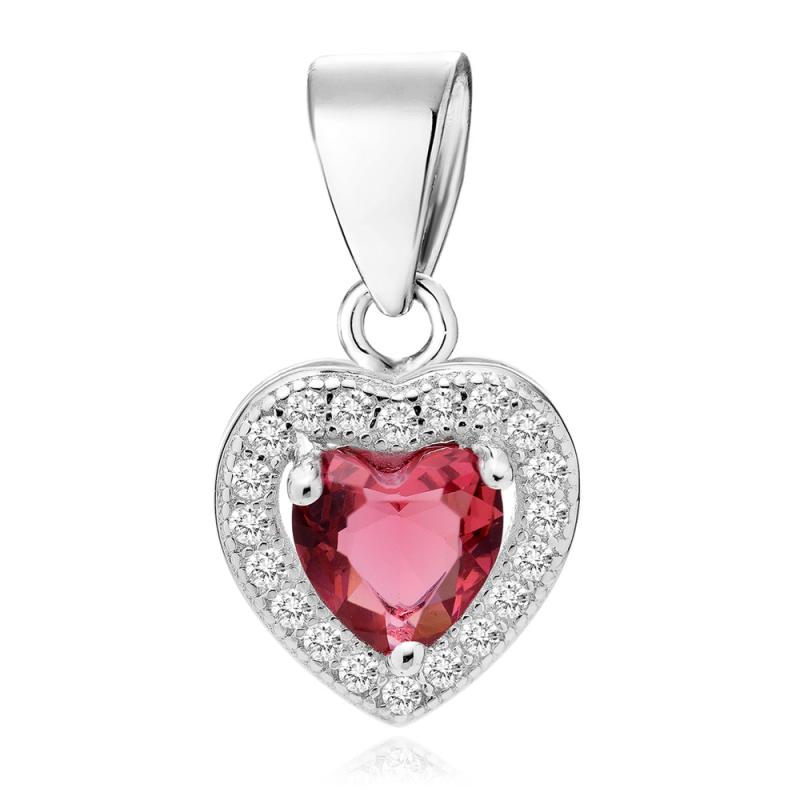 Pandantiv argint inima cu piatra rosie DiAmanti Z0760CR_RU-DIA (Argint 925‰ 1,3 g.)