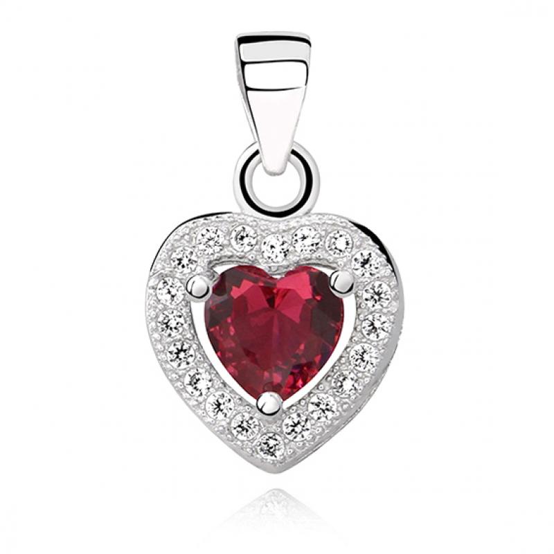 Pandantiv argint inima cu piatra rosie DiAmanti Z0760C_R-DIA