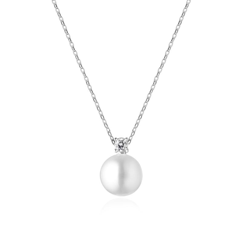 Lantisor perla naturala alba cu lantisor argint DiAmanti SK20457P-W_Necklace-G (Argint 925‰ 3,2 g.)