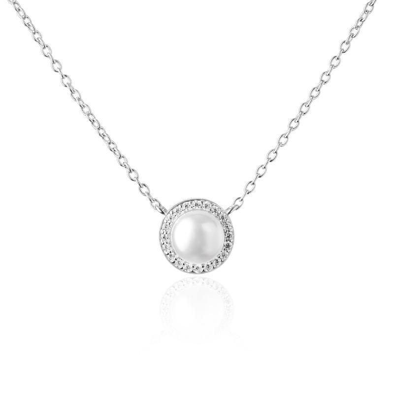 Colier perla naturala alba si cristale cu lantisor argint DiAmanti SK21247N-W-G (Argint 925‰ 2,5 g.)