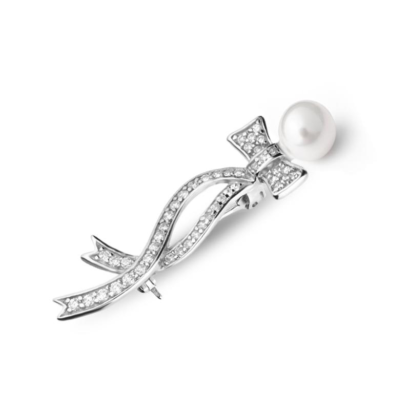 Brosa argint cu perla naturala model fundita cu cristale DiAmanti ALBR005-AS