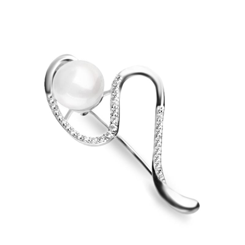 Brosa argint cu perla naturala si cristale DiAmanti C00231-AS