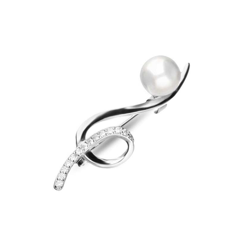 Brosa argint cu perla naturala si cristale DiAmanti FC0038-AS