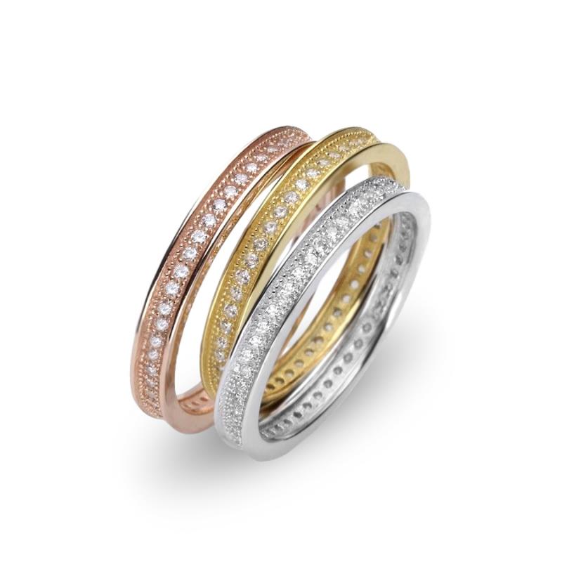 Set inele eternity de argint placate cu rodiu, aur galben si aur roz cu pietre DiAmanti R3106-AS (Argint 925‰ 5 g.)
