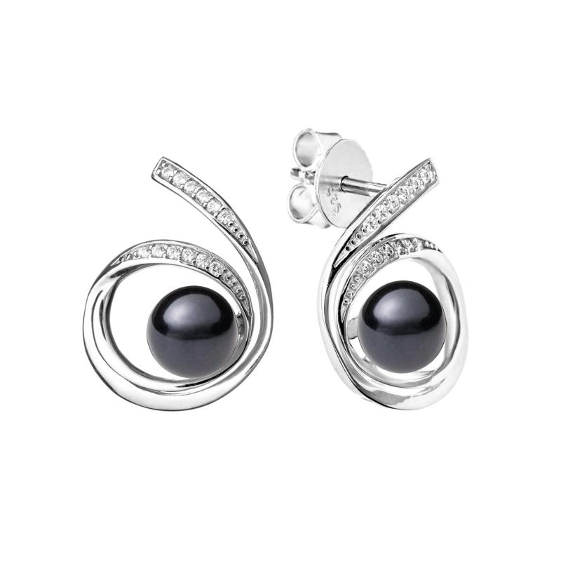 Cercei perle naturale negre de argint cu cristale DiAmanti SK19226E-B-G (Argint 925‰ 3,5 g.)
