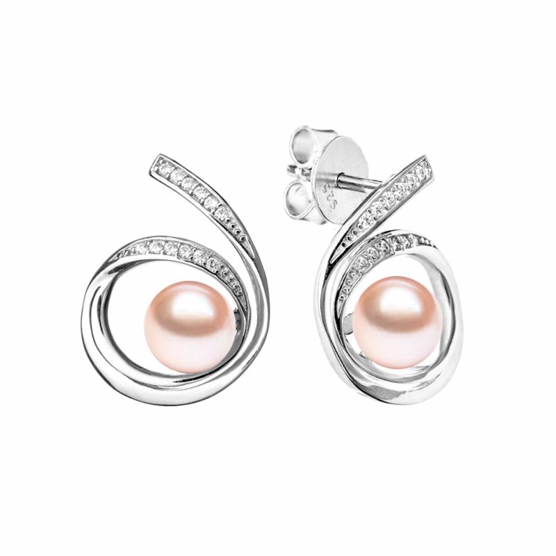 Cercei perle naturale roz piersica de argint cu cristale DiAmanti SK19226E-P-G (Argint 925‰ 3,5 g.)