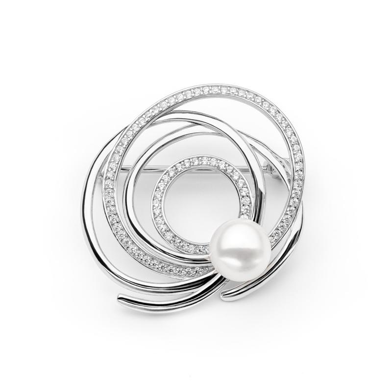 Brosa cu perla naturala alba de argint cu pietre DiAmanti SK20478BR_W-G